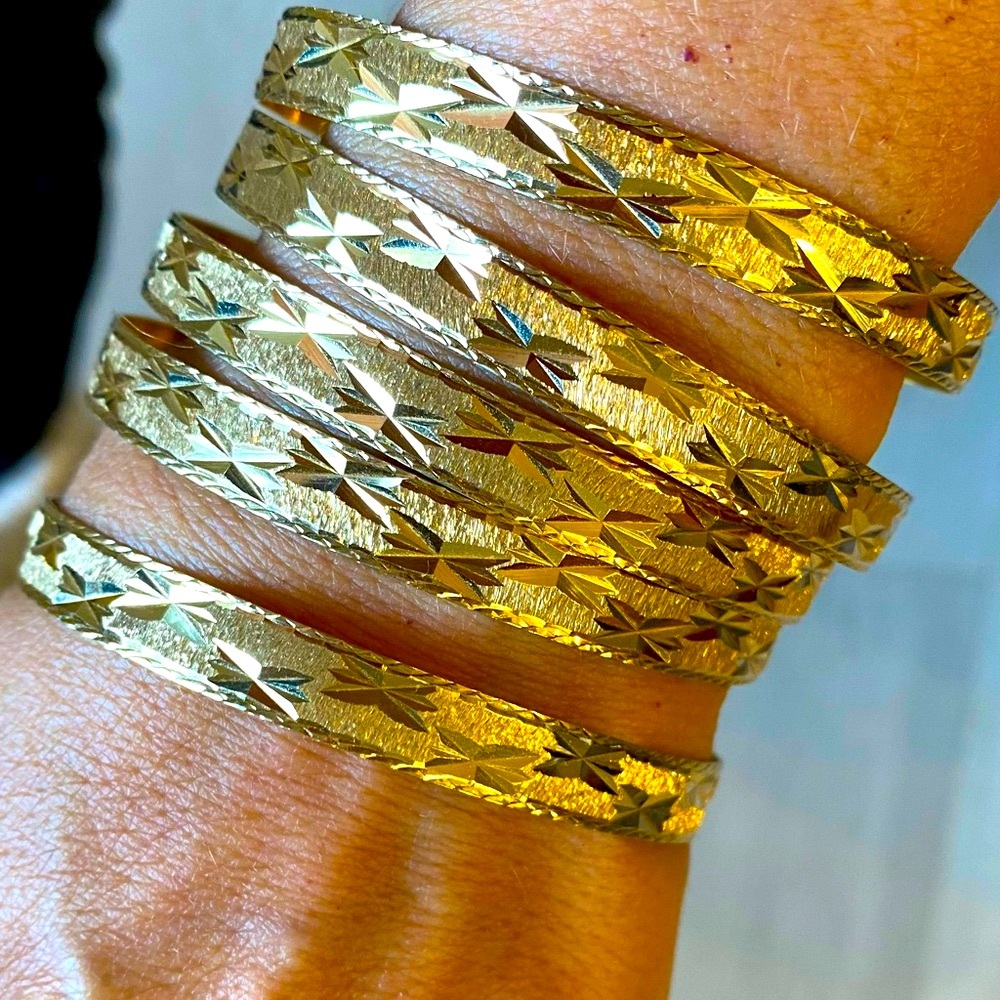 SOLID Vintage 14k YELLOW GOLD 8.25” Bracelet Stack SET Five (5) 8mm Bracelets
